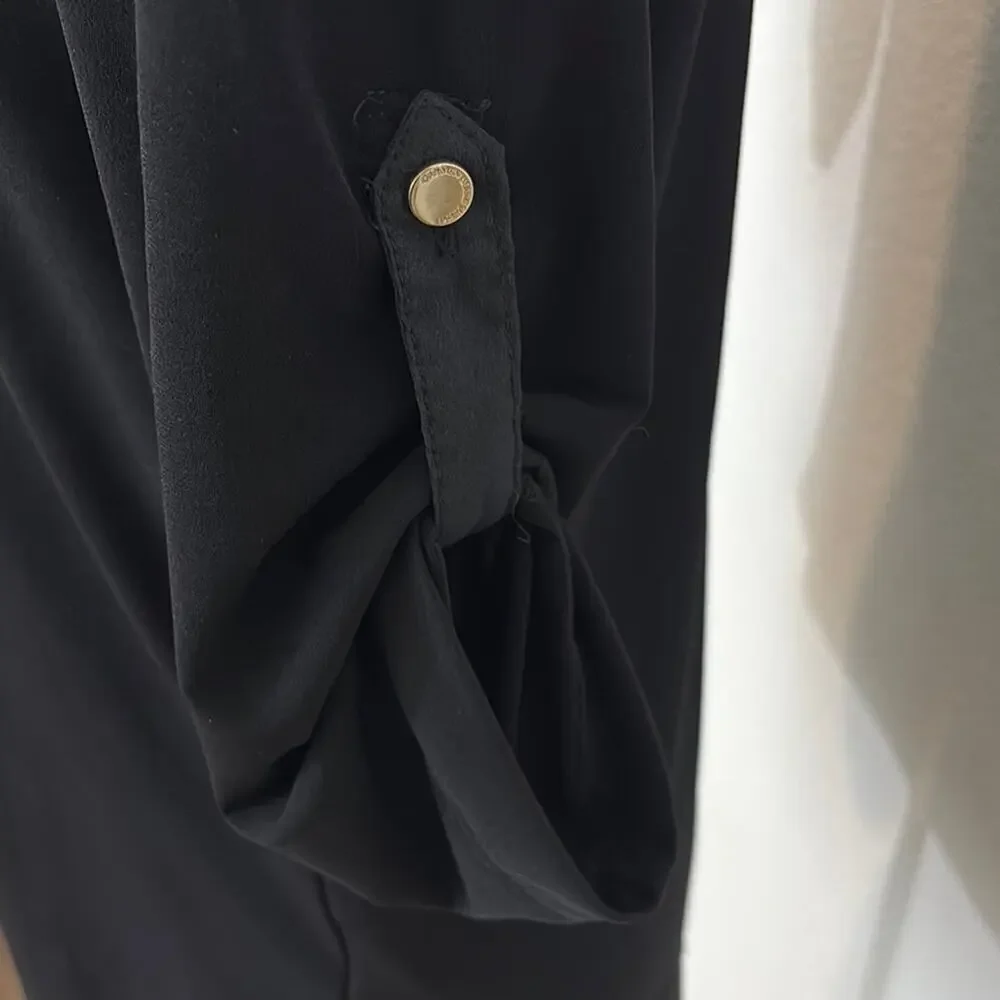 Carmen Marc Valvo Black Button-Down Patch Pocket 3/4 Roll Sleeves Shirt Petite S - Picture 3 of 9